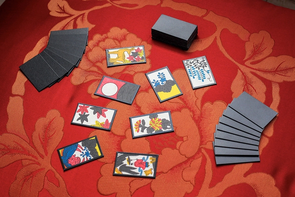 Hanafuda arranged in a typical setup for Koi-Koi.